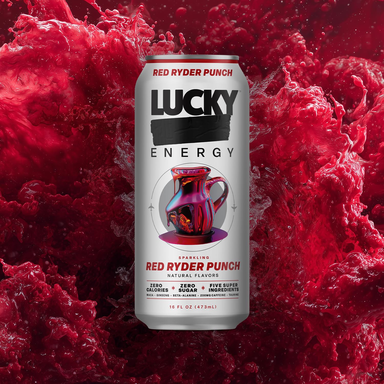 Lucky Energy Red Ryder Punch ingredients list highlights beta-alanine and taurine.