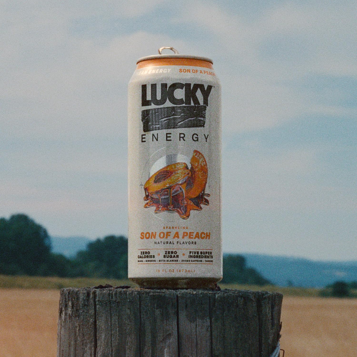 Lucky Energy Son of a Peach lifestyle shot of an active user fueling a workout.