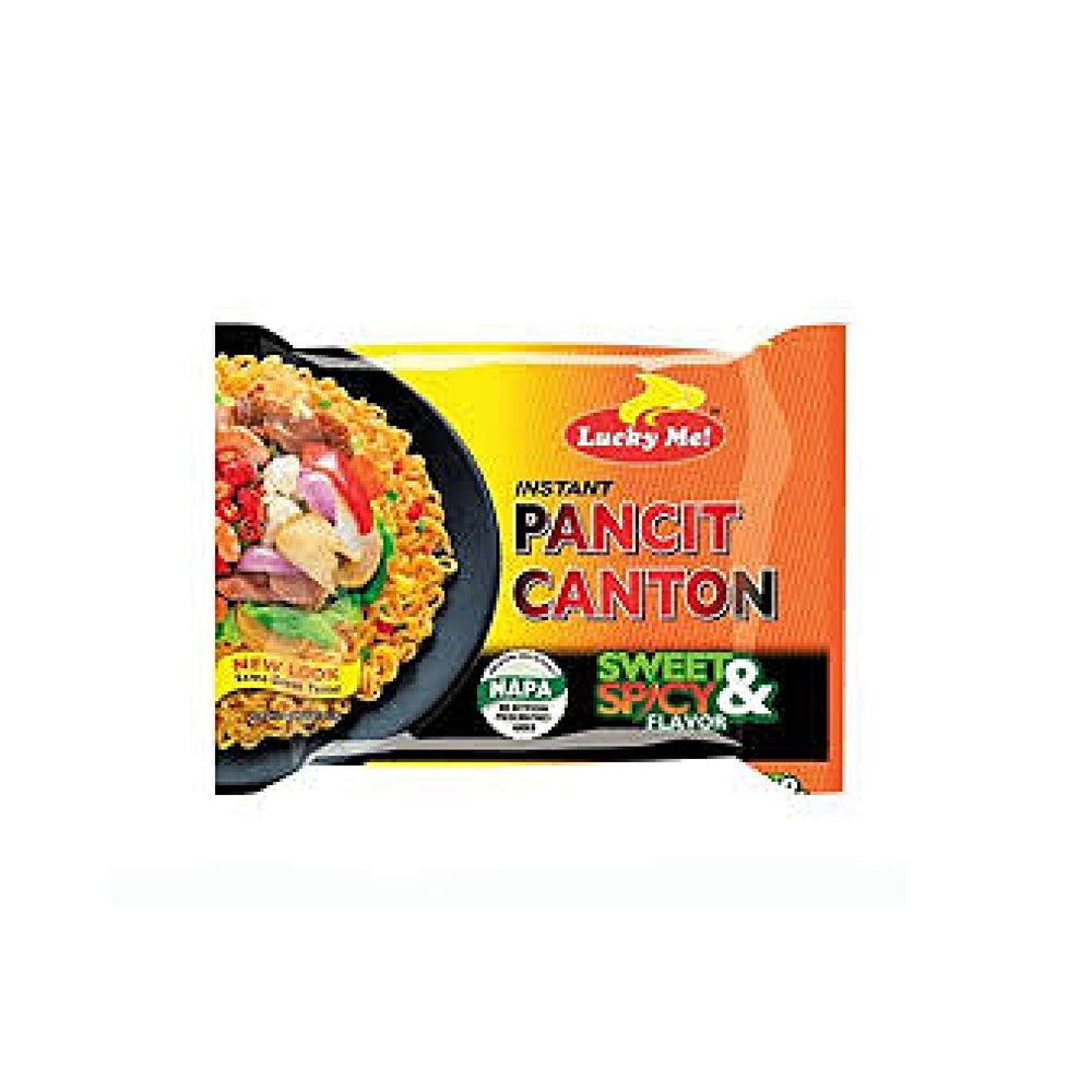 Lucky Me Pancit Canton Hot Chili pack label offers bold kick.