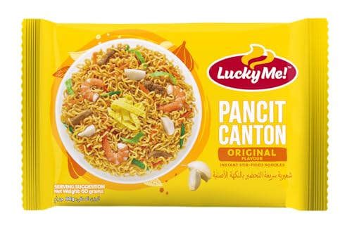 Lucky Me Pancit Canton Original cooked noodles steaming after preparation