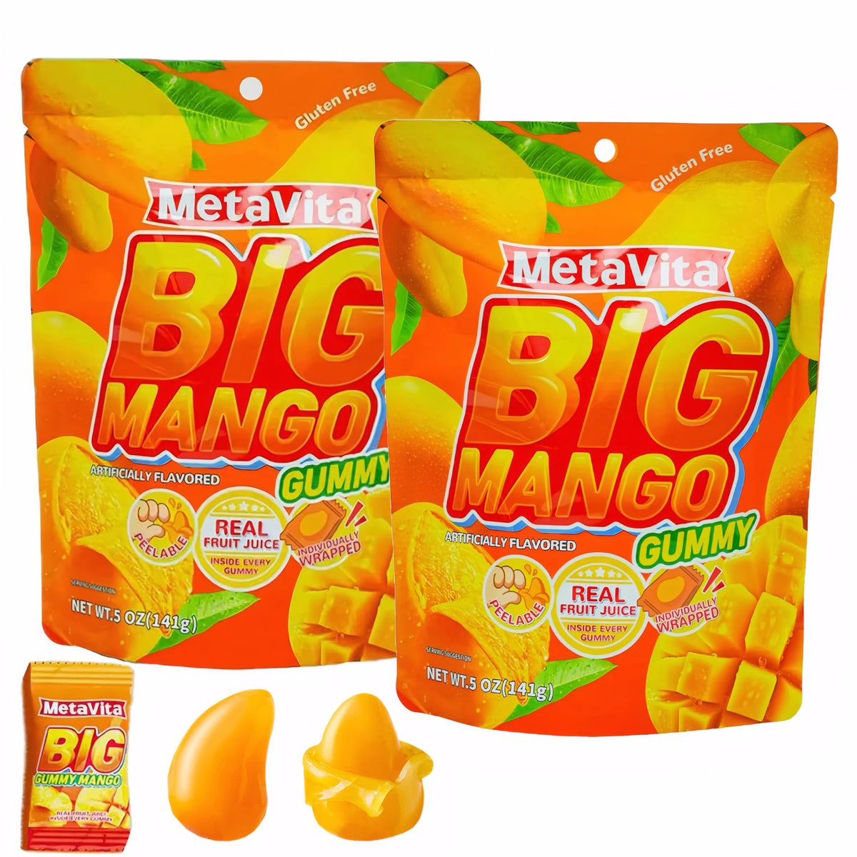 Luckycare MetaVita big mango gummy bag, ideal for sharing at gatherings.