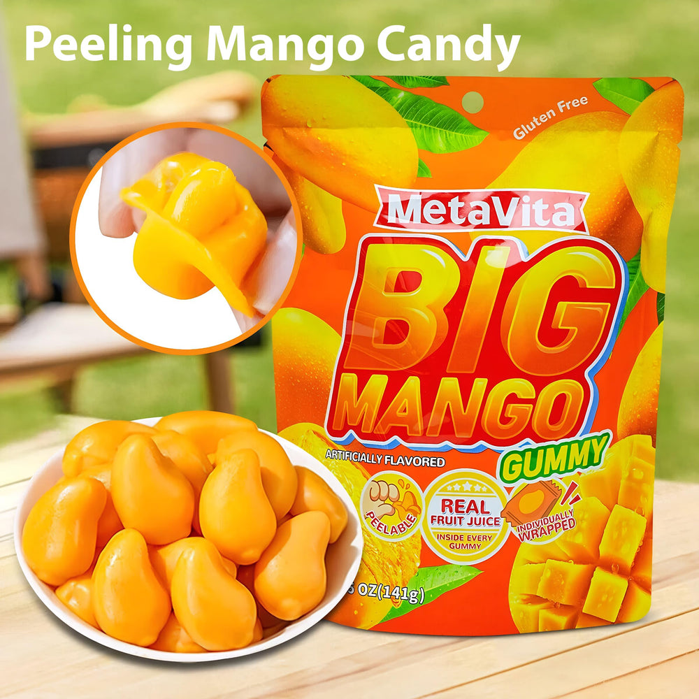 Kids’ lunchbox-friendly treat featuring bright mango color and peelable design.
