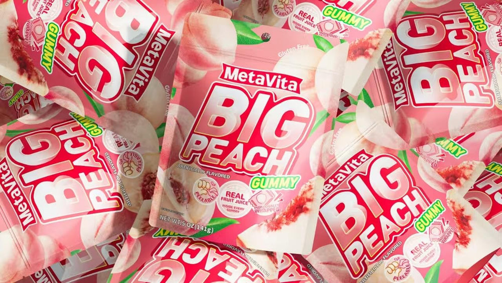 Luckycare MetaVita peach gummies suit lunchboxes and party favors.