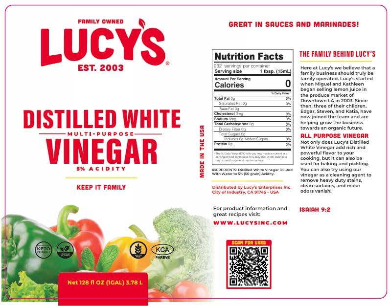 Lucy’s White Vinegar promotes sustainable, biodegradable cleaning.