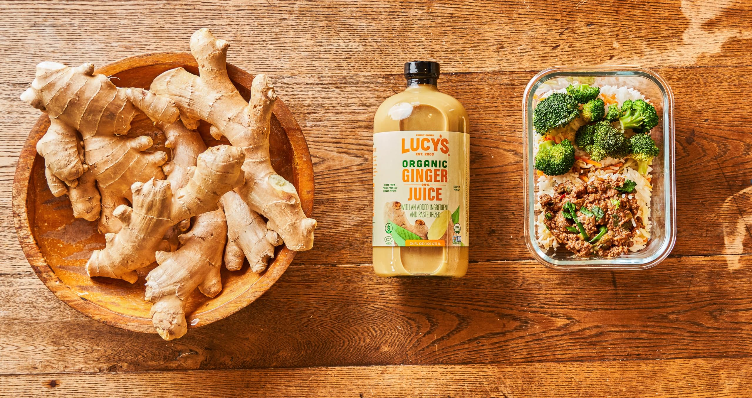 Bright amber Lucy’s juice hints at natural intensity and fresh-pressed goodness