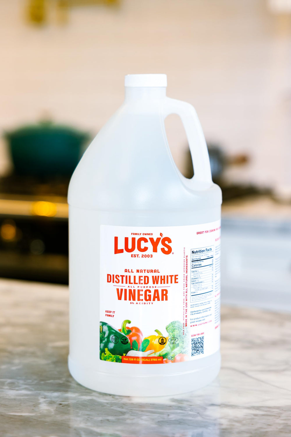 Lucy's vinegar supports easy cleaning in kitchens and bathrooms.