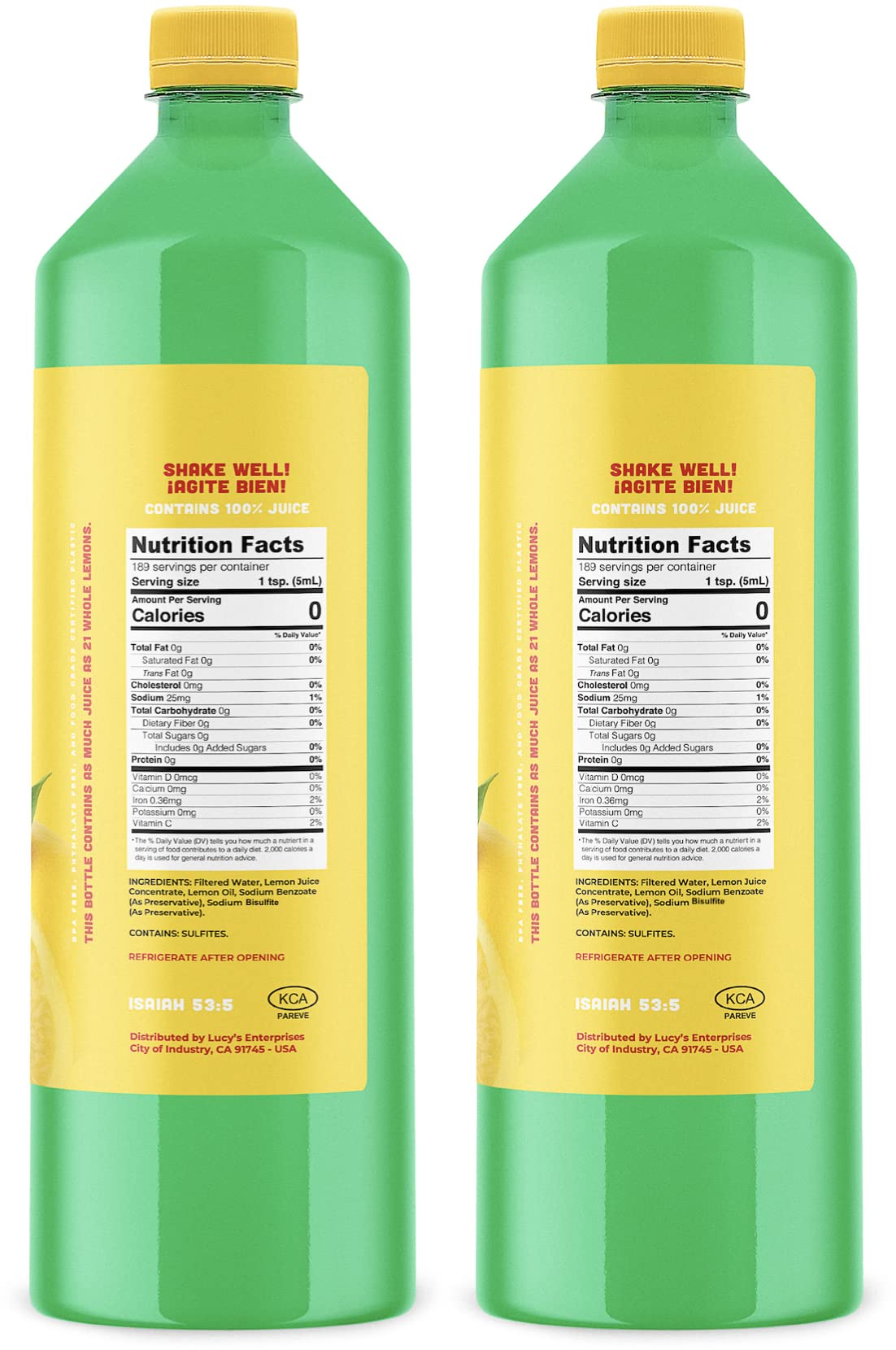 Lucy’s Lemon Juice 2-Pack bottle pour for quick recipes.