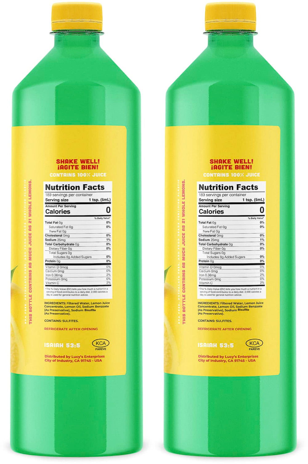 Lucy’s Lemon Juice 2-Pack bottle pour for quick recipes.