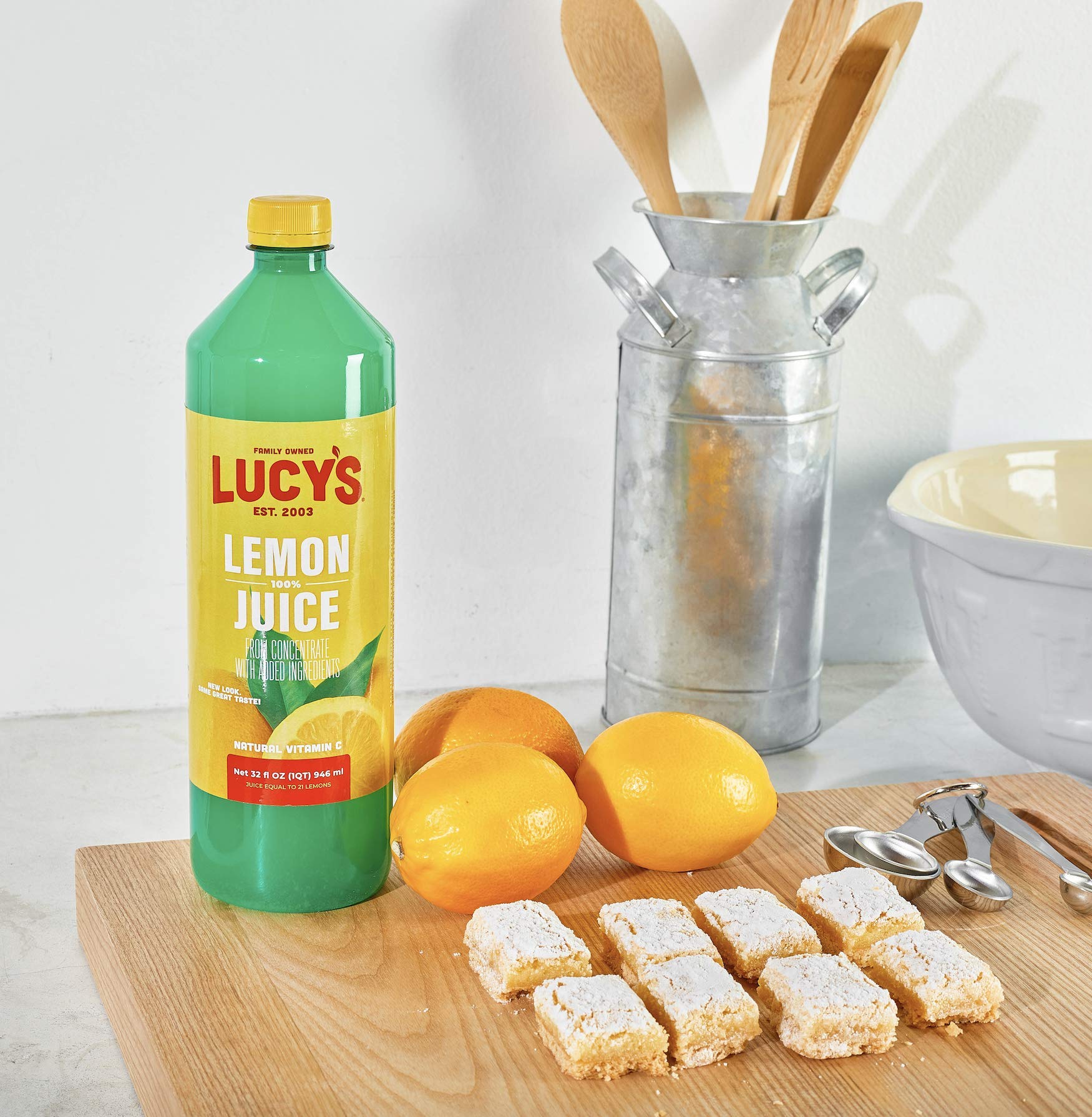 Lucy’s Lemon Juice 2-Pack clear golden juice in bottle.