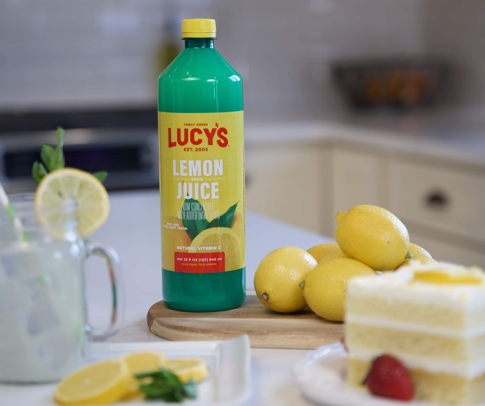Lucy’s Lemon Juice 2-Pack lemonade-mix ready for refreshing beverages.