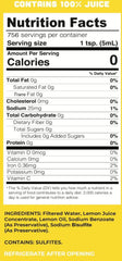 Lucys Lemon Juice gallon label closeup emphasizes real juice and strong aroma.