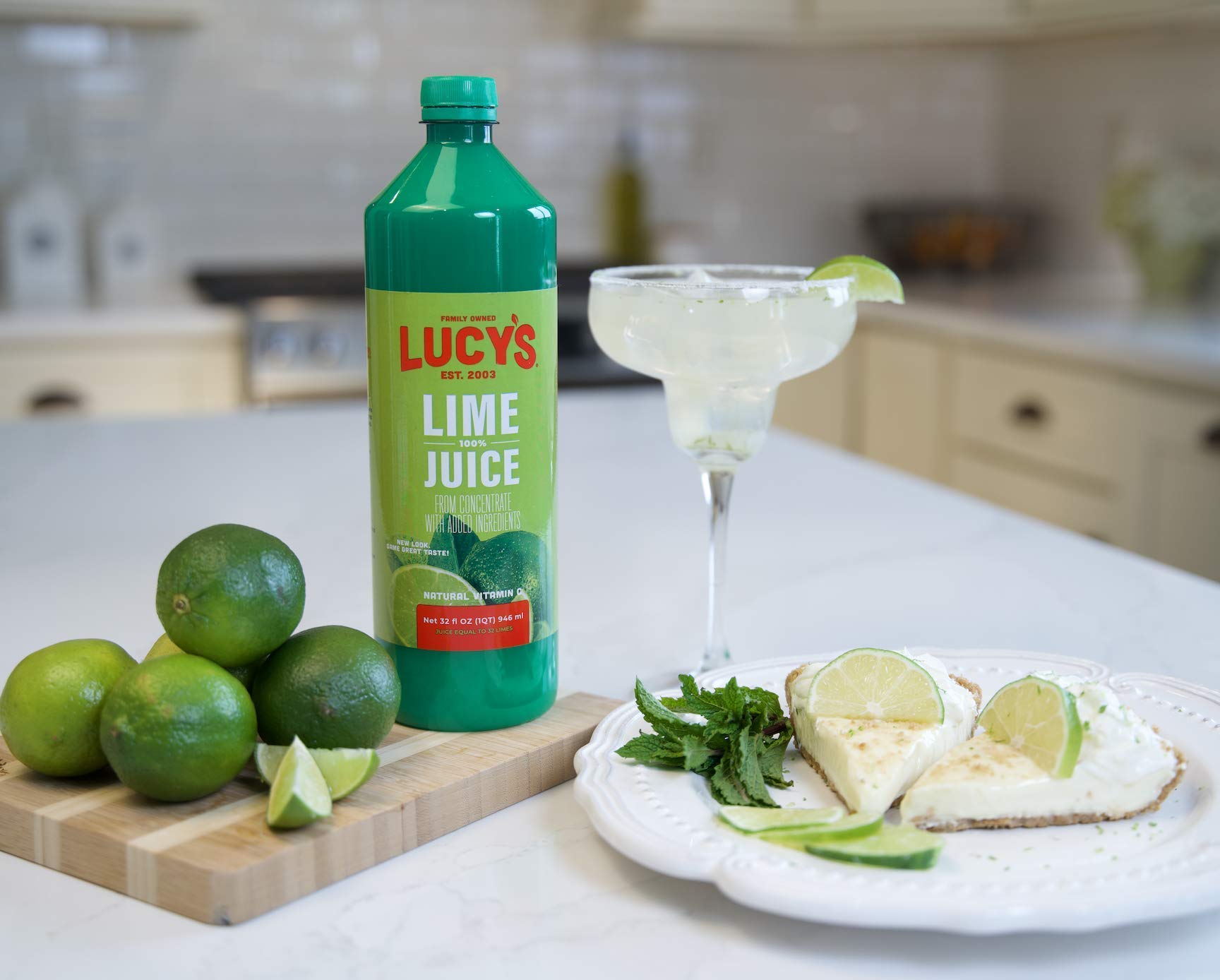 Lucy’s Lime Juice on kitchen counter, ready for daily cooking and beverages.