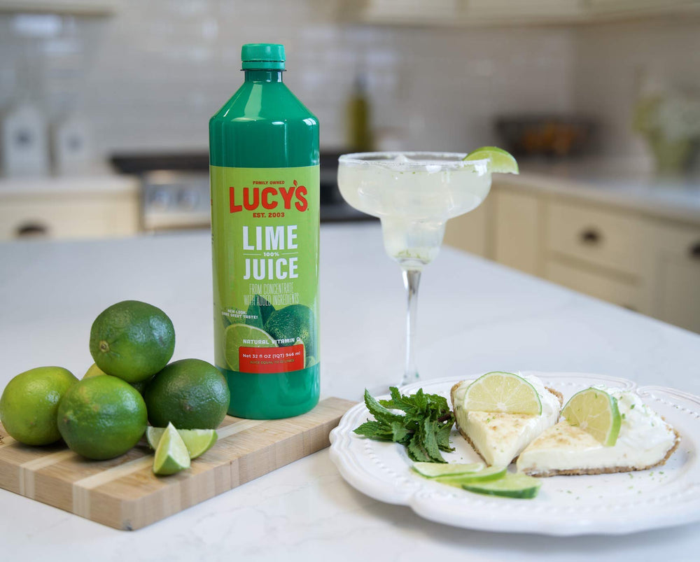 Lucy’s Lime Juice on kitchen counter, ready for daily cooking and beverages.