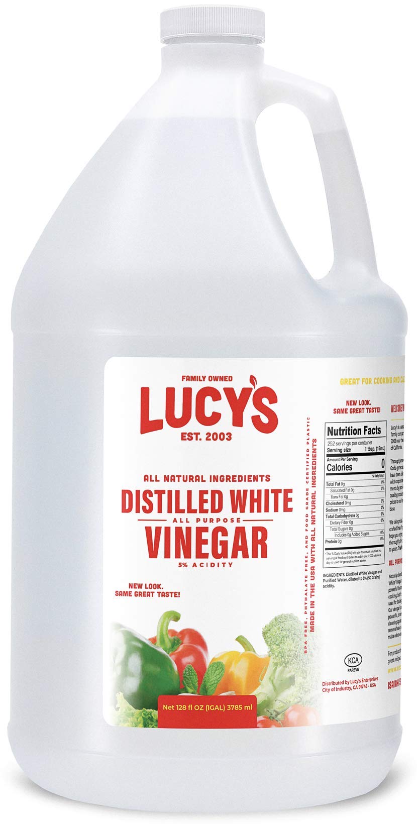 Lucy's White Vinegar bottle showing all-purpose cleaning versatility in kitchens.