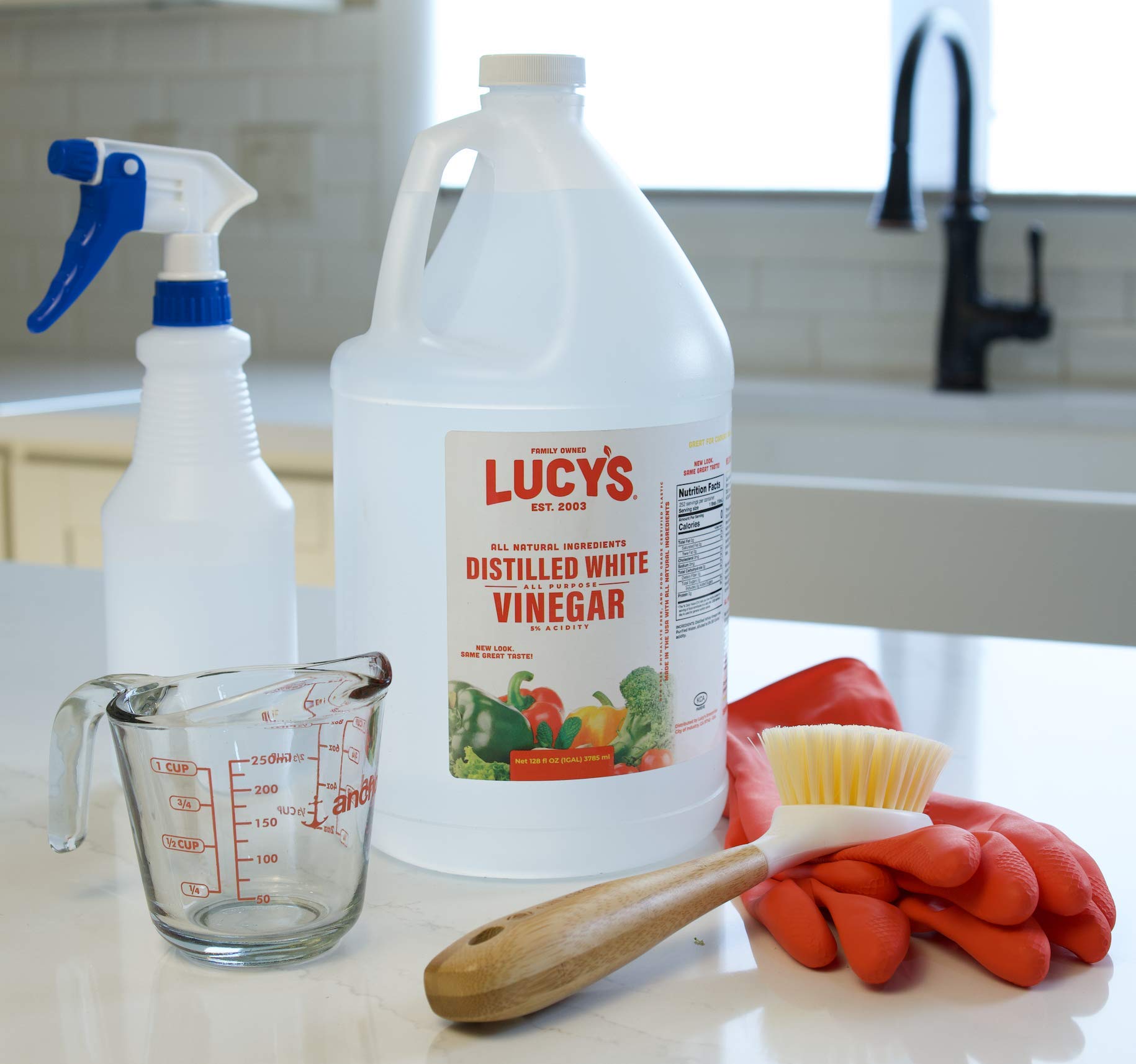 Lucy's White Vinegar pour shot for precise recipe measuring.