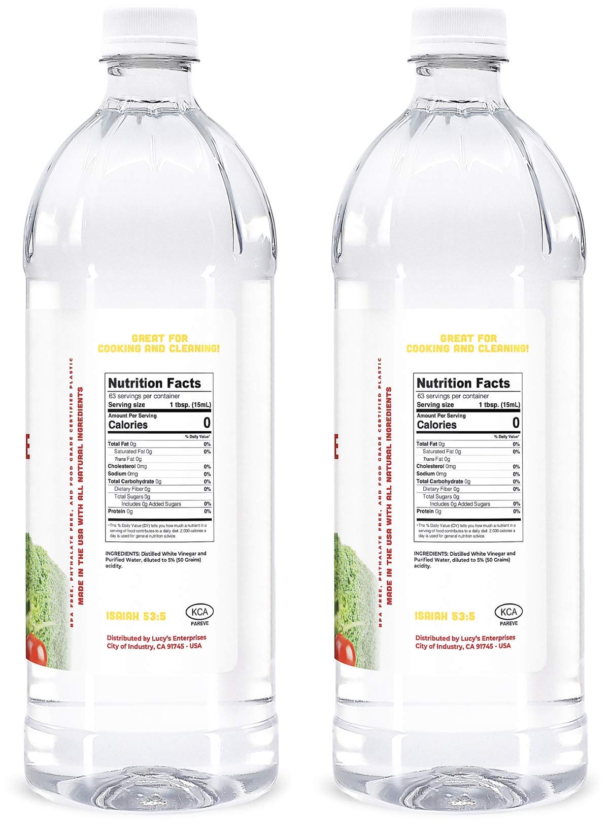 Close-up of Lucy’s bottle label showing 5% acetic acid.