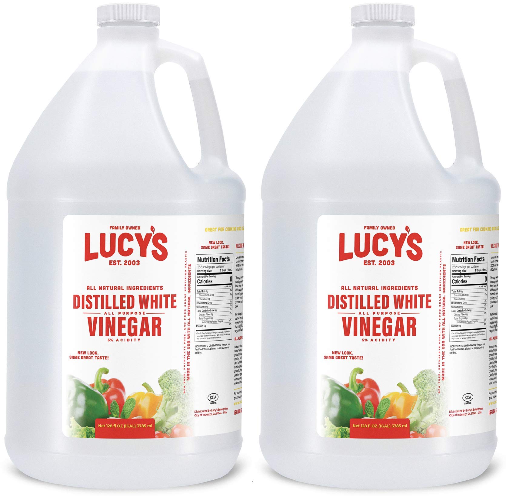 Lucy's white vinegar bottle 1 gallon for versatile kitchen and cleaning tasks.