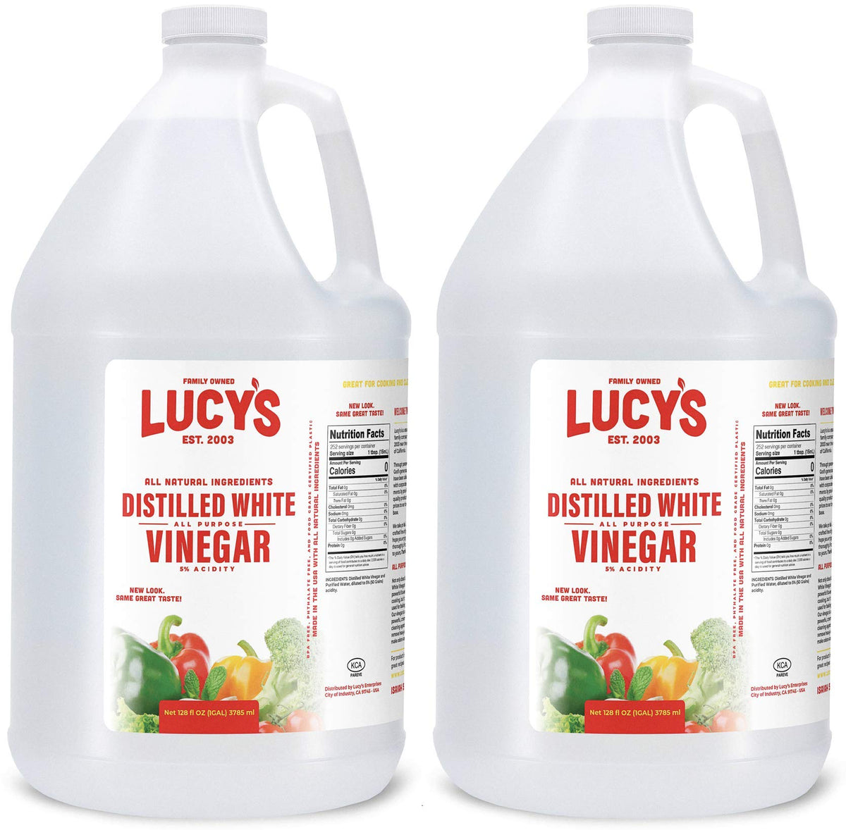 Lucy's white vinegar bottle 1 gallon for versatile kitchen and cleaning tasks.
