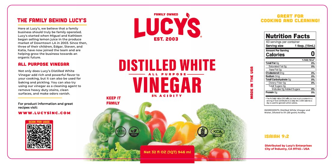 Lucy's white vinegar adds tang to dipping sauces with balance.