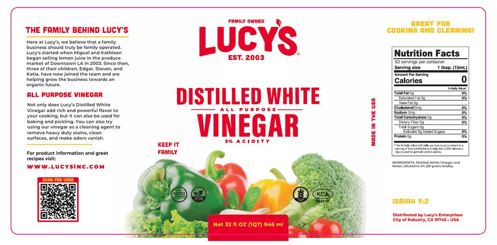 Lucy's white vinegar adds tang to dipping sauces with balance.
