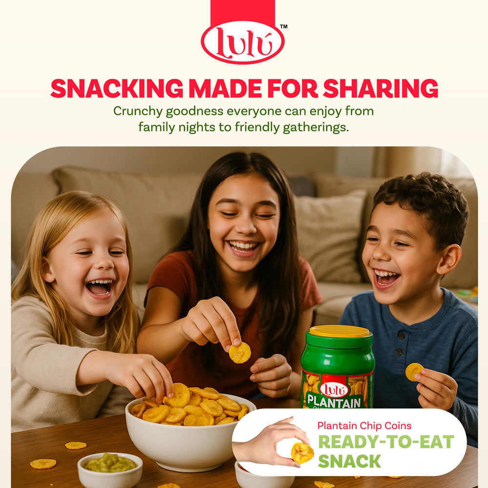 LULU Plantain Chip Coins resealable jar keeps freshness intact for later.