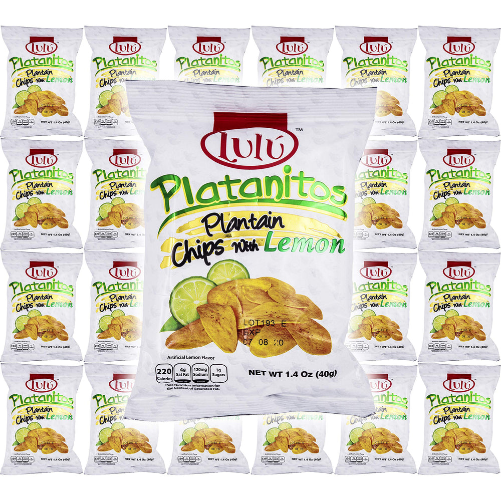 LULU Platanitos Lemon Chips bag front view showing crisp plantain chips.