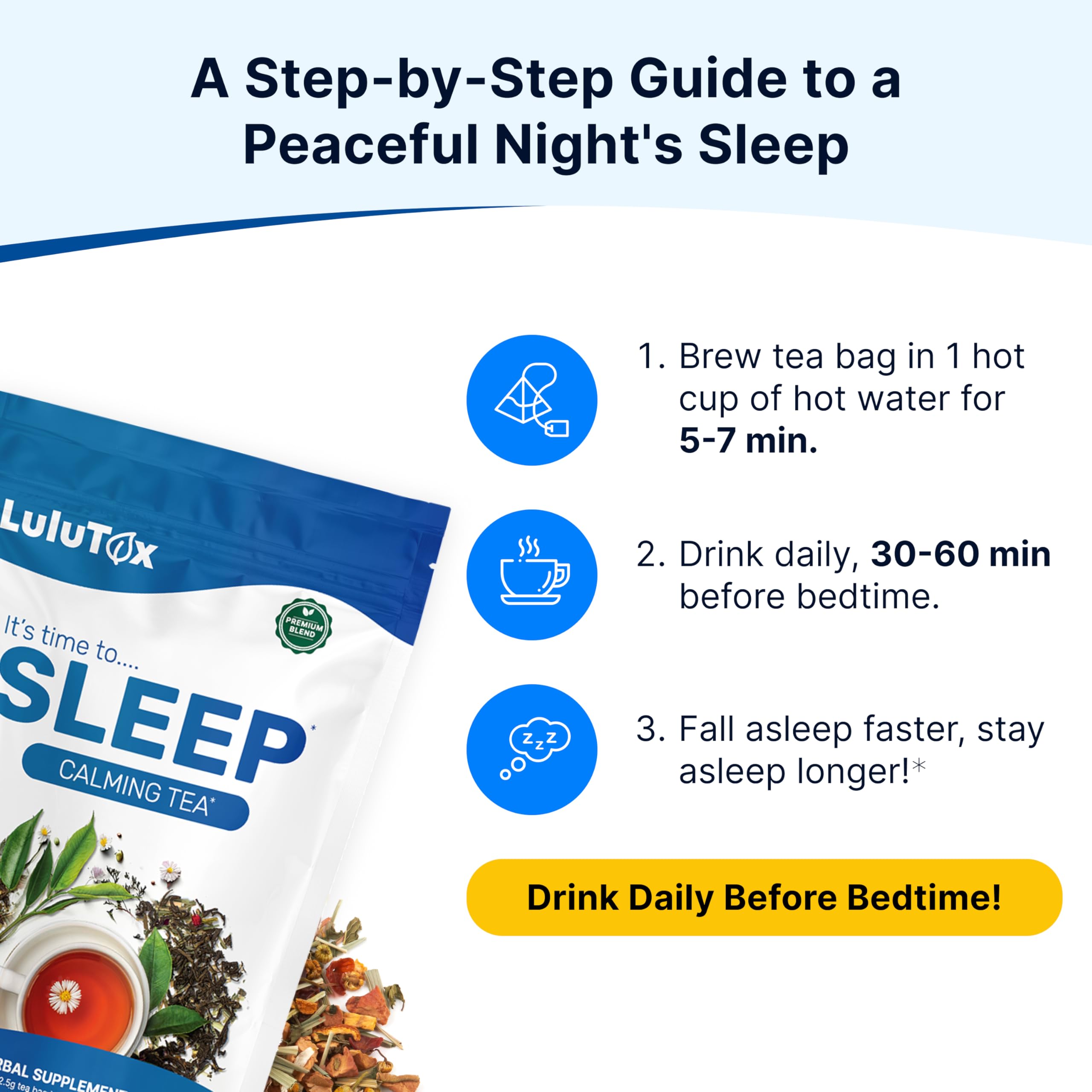 Lulutox Deep Sleep Tea box open showing 28 pyramid bags
