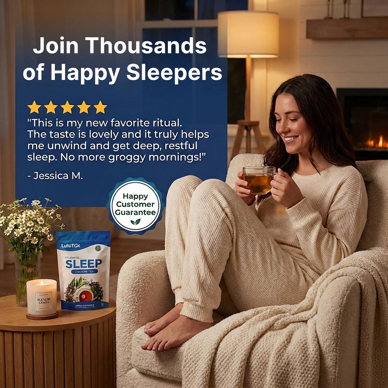Lulutox Deep Sleep Tea brewed and ready for unwinding