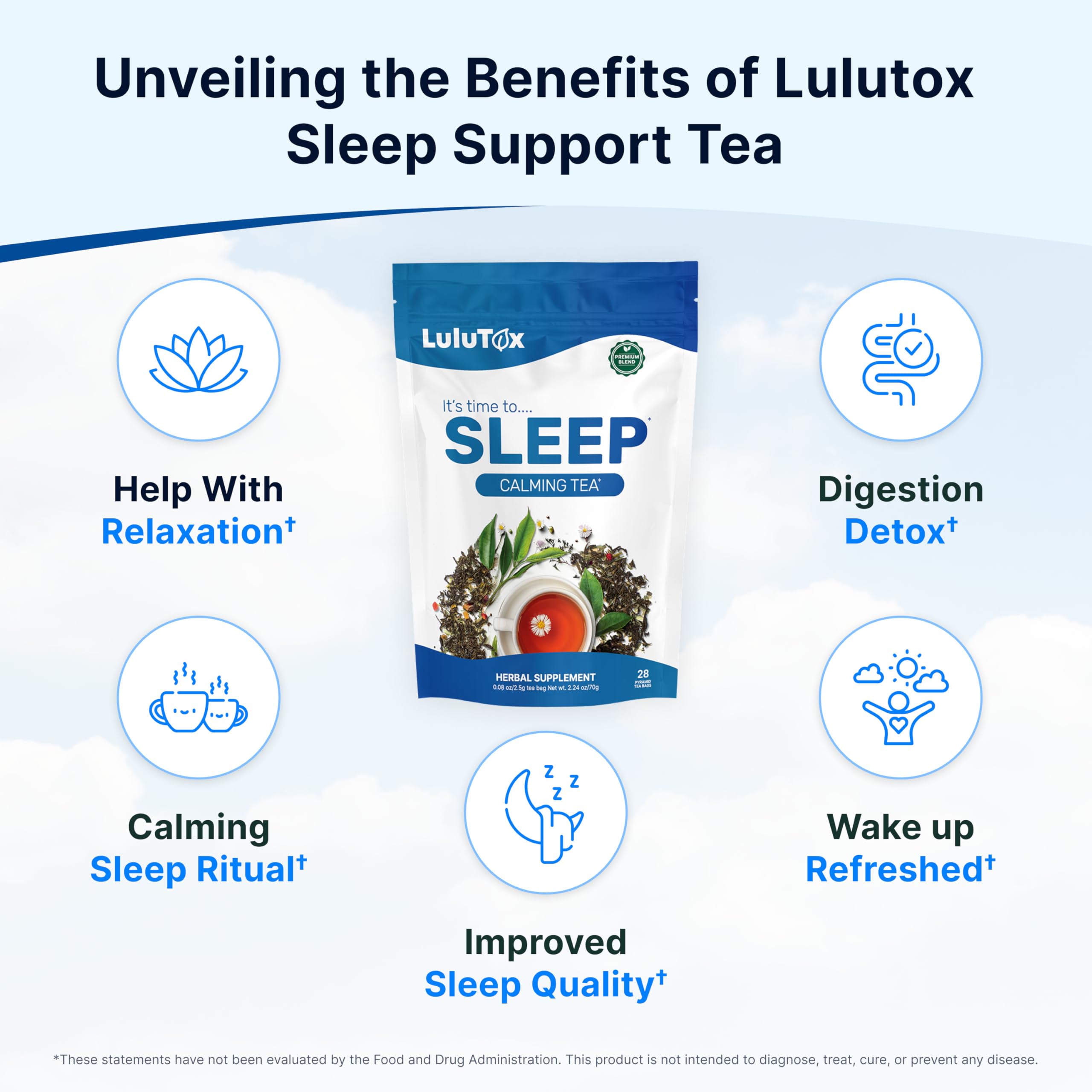 Lulutox Deep Sleep Tea ingredients closeup with chamomile and lavender