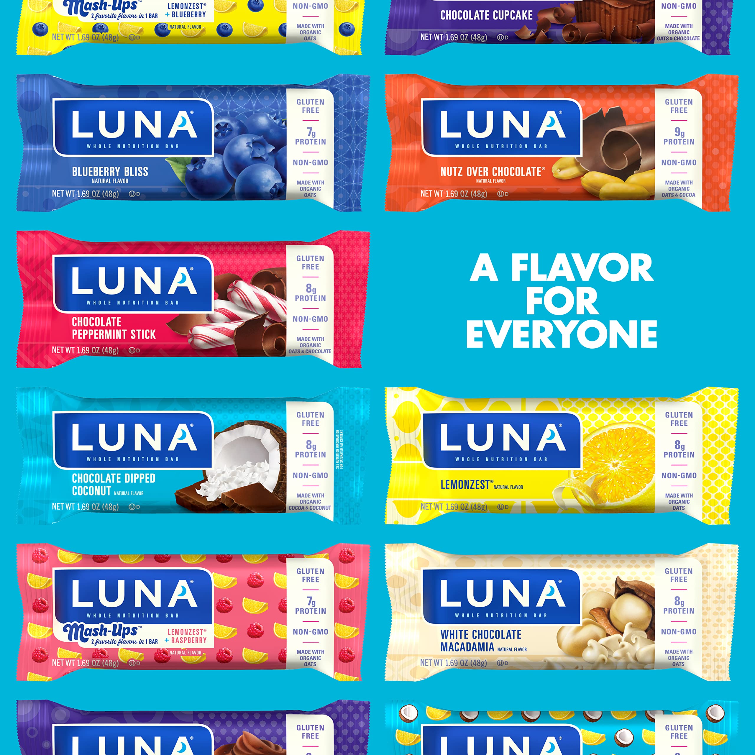 Luna Bar chocolate dipped coconut flavor shot conveys indulgence with a wholesome profile.