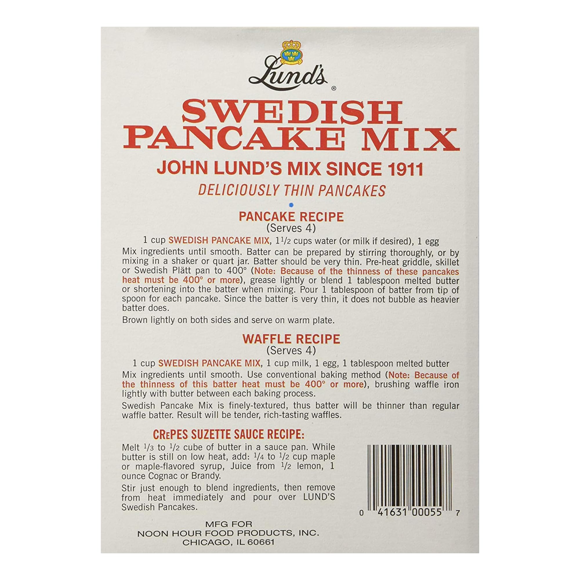 Lund's Swedish Pancake Mix cooking pancakes in a skillet, capturing airy, lightly crisp edges.