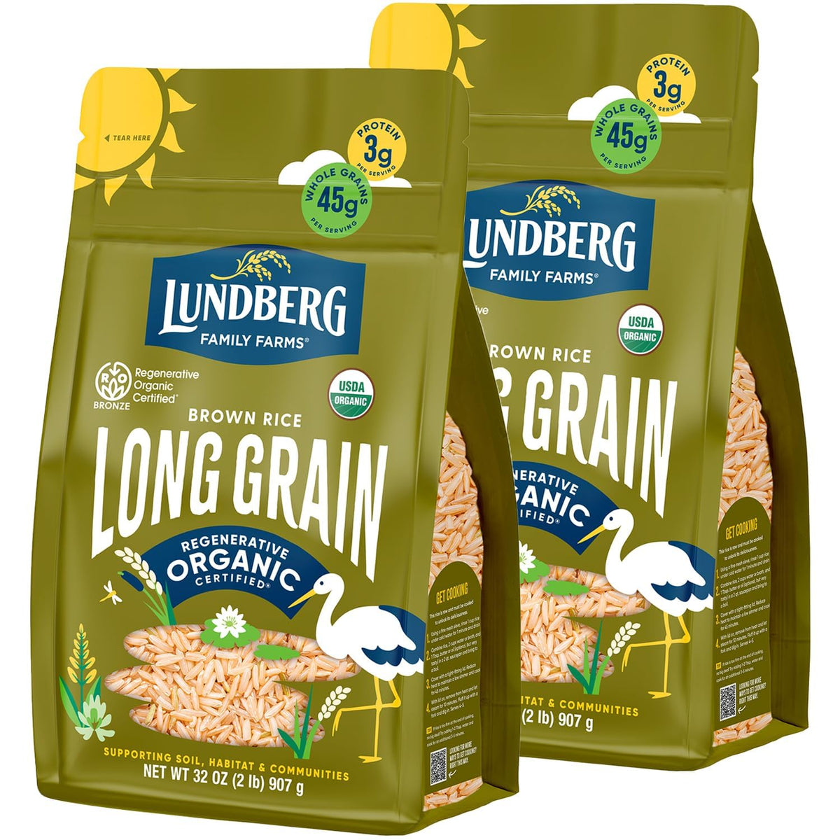 Lundberg brown rice regenerative organic 2-pack on kitchen counter for everyday meals