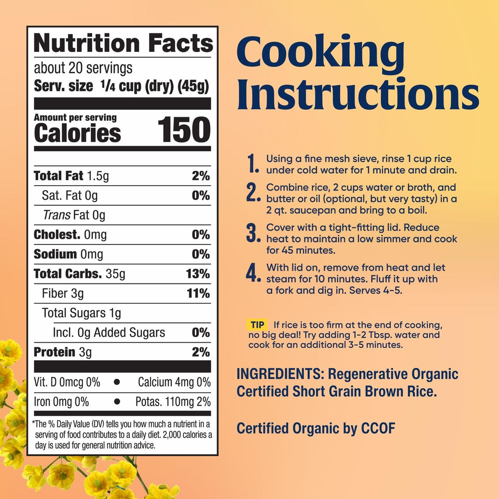 California-grown Lundberg rice harvest label signaling fresh regional flavor.