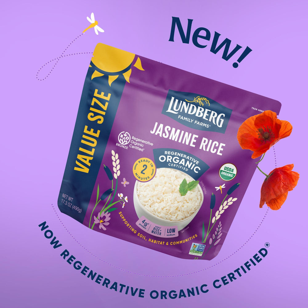 Lundberg certifications logo image communicates organic, fair trade credibility.