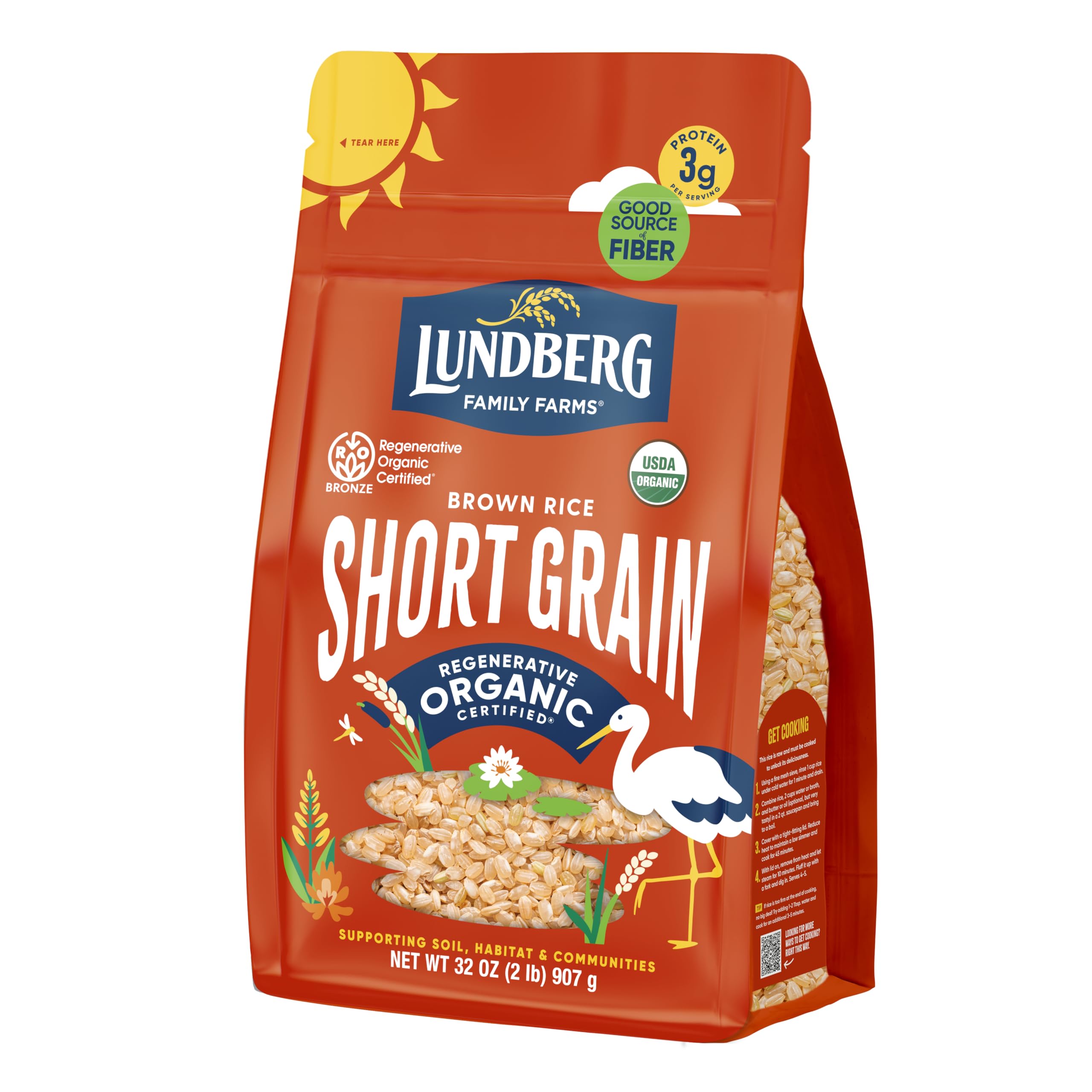 Lundberg Organic Brown Short Grain Rice bag displayed as pantry staple for daily meals.