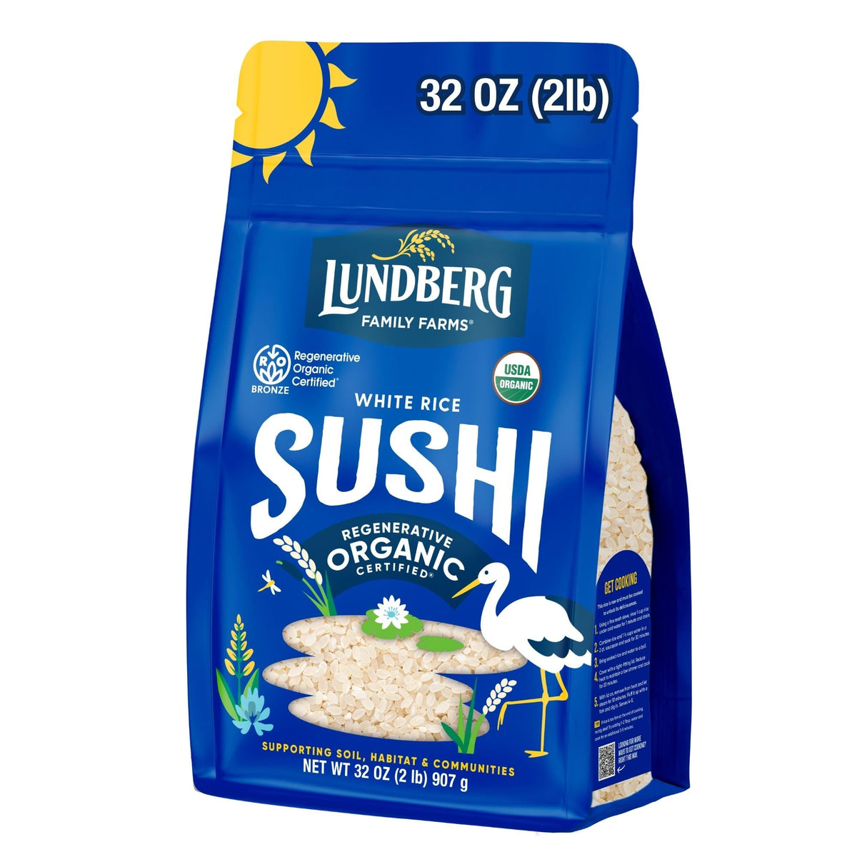 Lundberg Organic California sushi rice bag ready for home sushi.