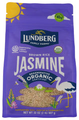 Lundberg Organic Jasmine Brown Rice pack with long grains, gluten-free and non-GMO