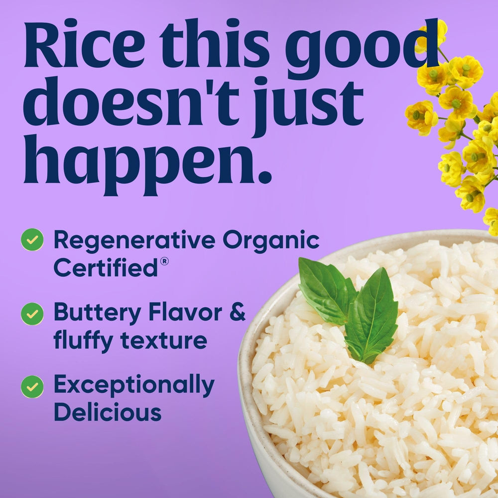 USDA organic Lundberg jasmine rice label indicating quality and purity.