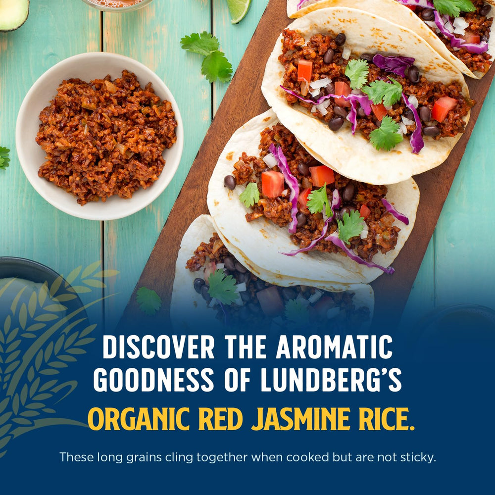 Lundberg Organic Red Jasmine Rice grains closeup with separate grains