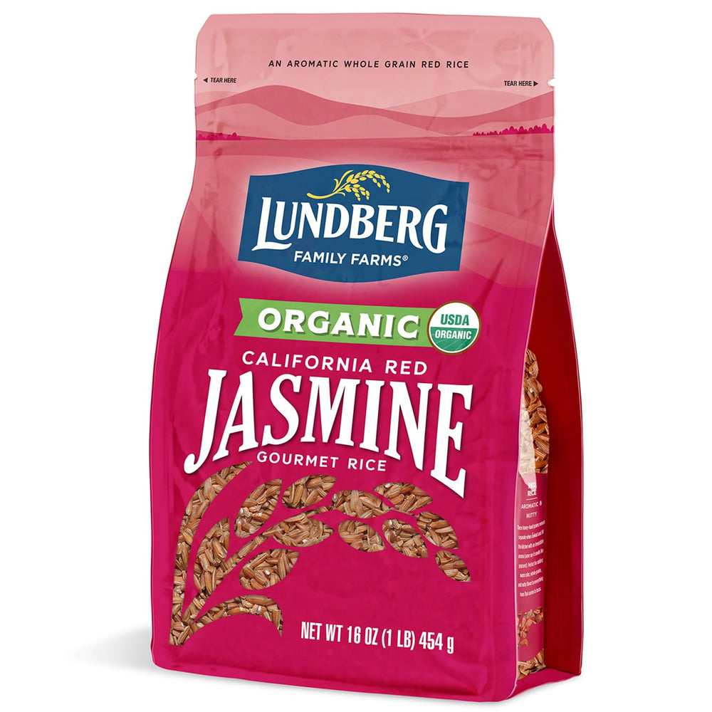 Lundberg Organic Red Jasmine Rice pack with resealable bag for freshness