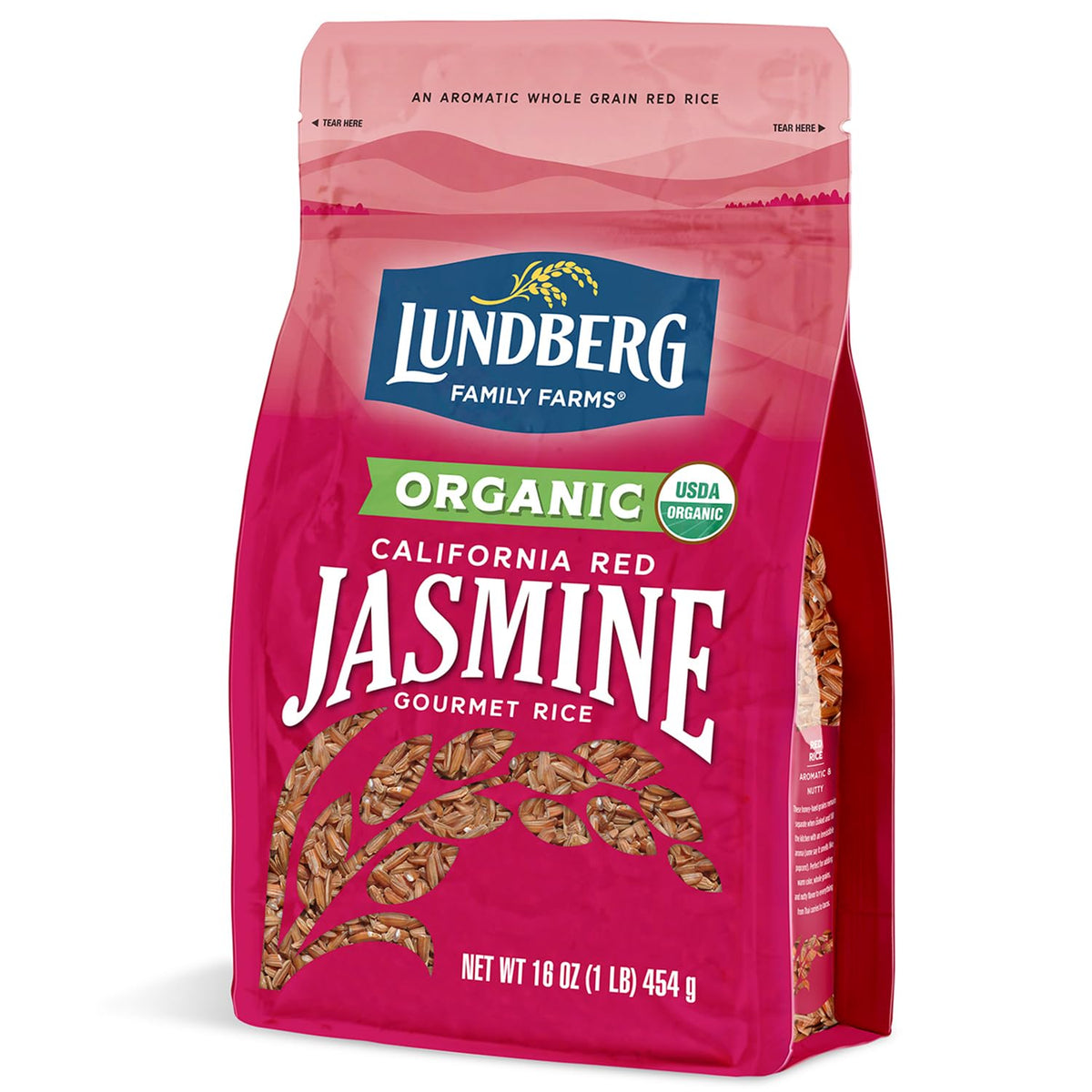 Lundberg Organic Red Jasmine Rice pack with resealable bag for freshness