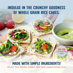 Lundberg Red Rice & Quinoa Rice Cakes, colorfully topped for a plant-based snack.