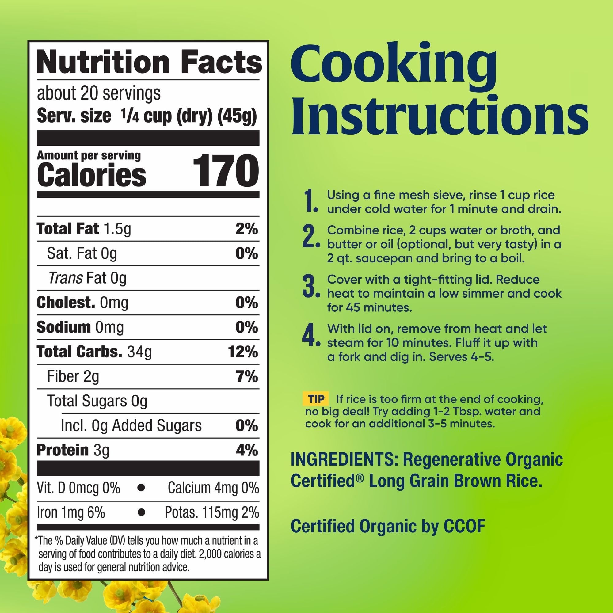 Lundberg regenerative organic brown rice long grain measuring cup emphasizes precise portioning.