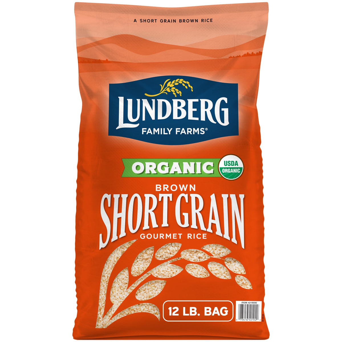 Lundberg short-grain brown rice in a bulk bag, highlighting its organic, versatile pantry staple.