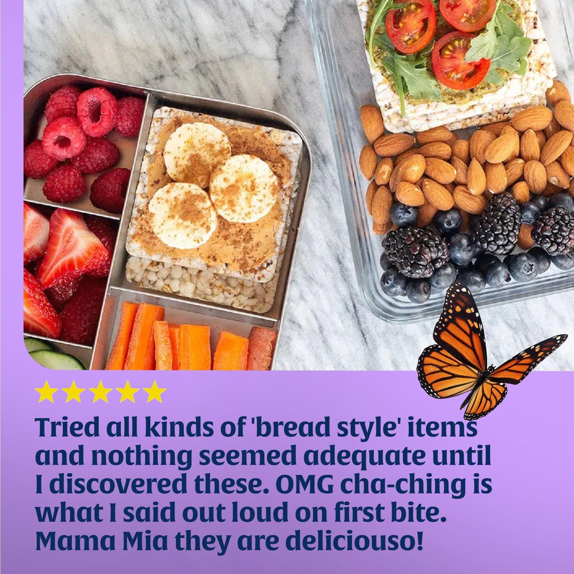 Lundberg Thin Stackers served with toppings to inspire creative snacking.