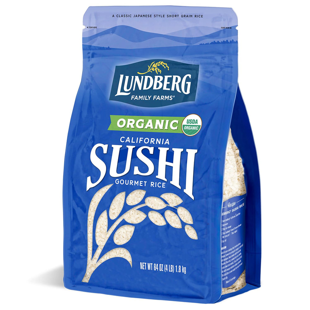 Lundberg sushi rice packaging 64oz, resealable bag for easy storage