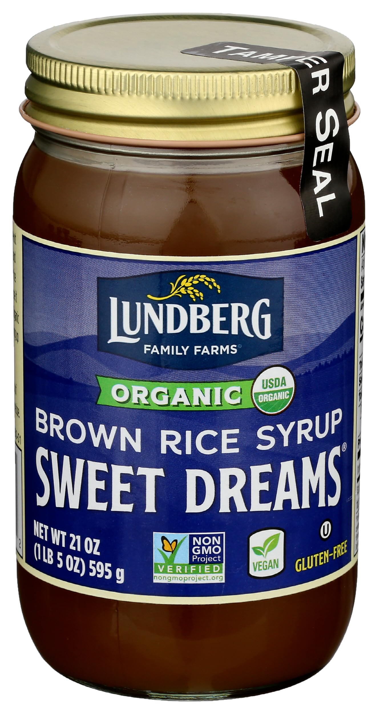 Lundberg Sweet Dreams brown rice syrup bottle pouring for baking versatility