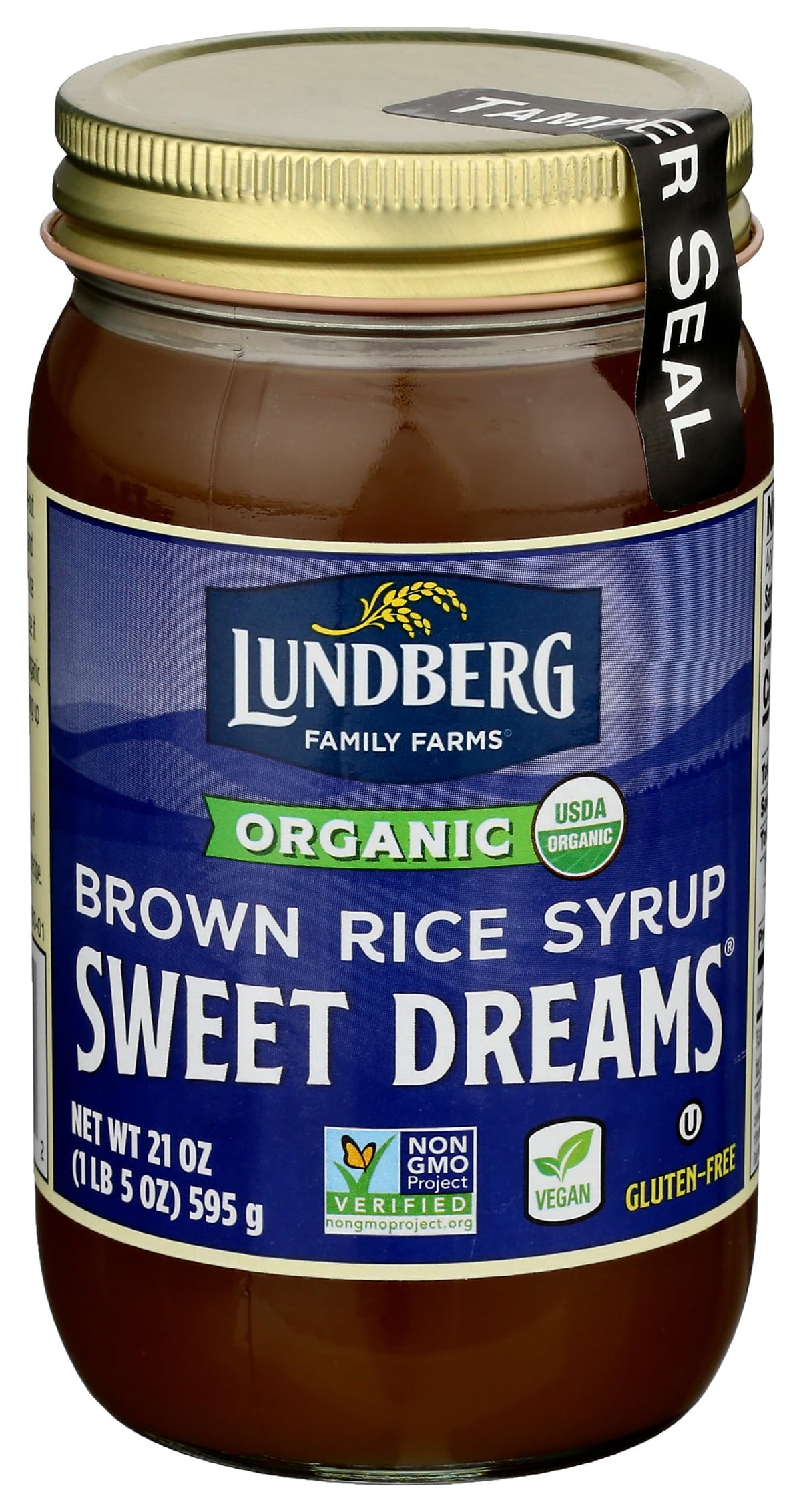 Lundberg Sweet Dreams brown rice syrup bottle pouring for baking versatility