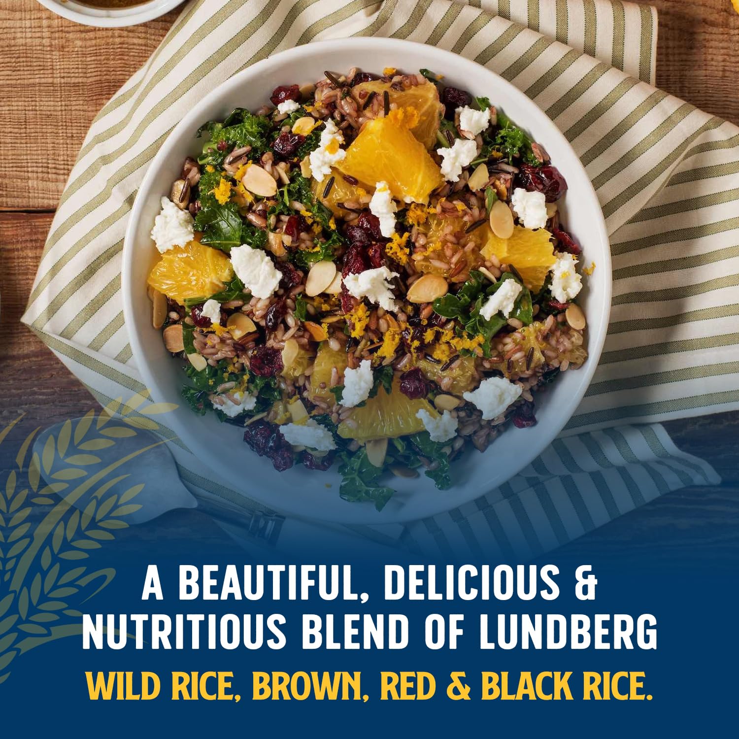 Raw Lundberg Wild Blend rice grains show a colorful mix
