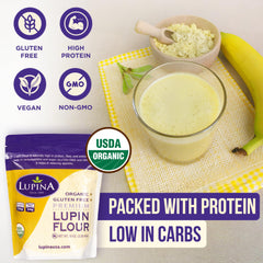 Lupina lupin flour pancakes batter with light texture.